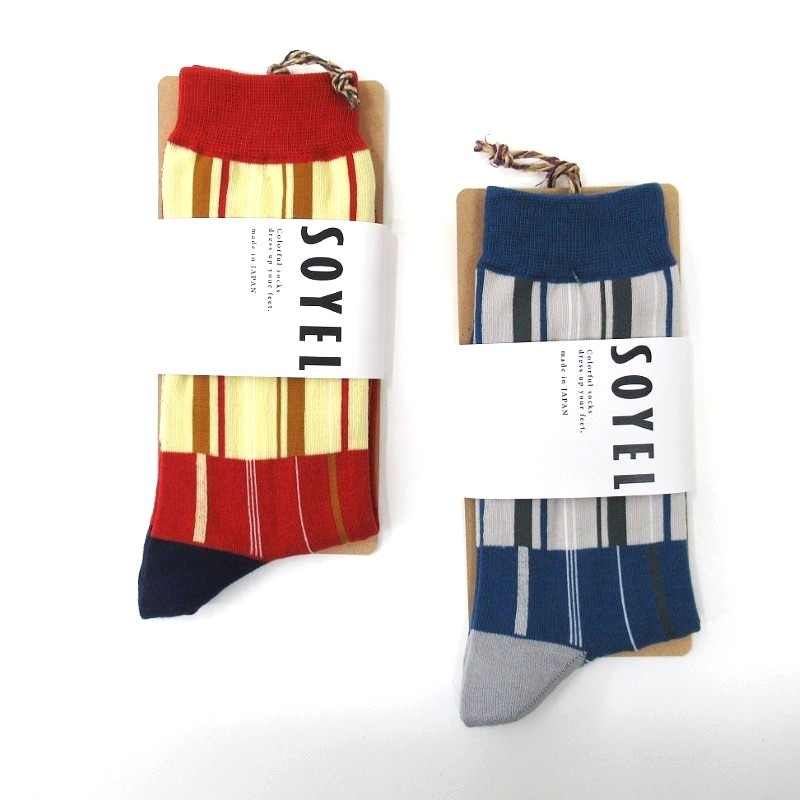 SOYEL  ストライプｘバイカラーハイクルーソックス 【日本製】